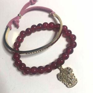 1209 Lot of 2 Gryffindor bracelets Red bead charm goldtone adjustable